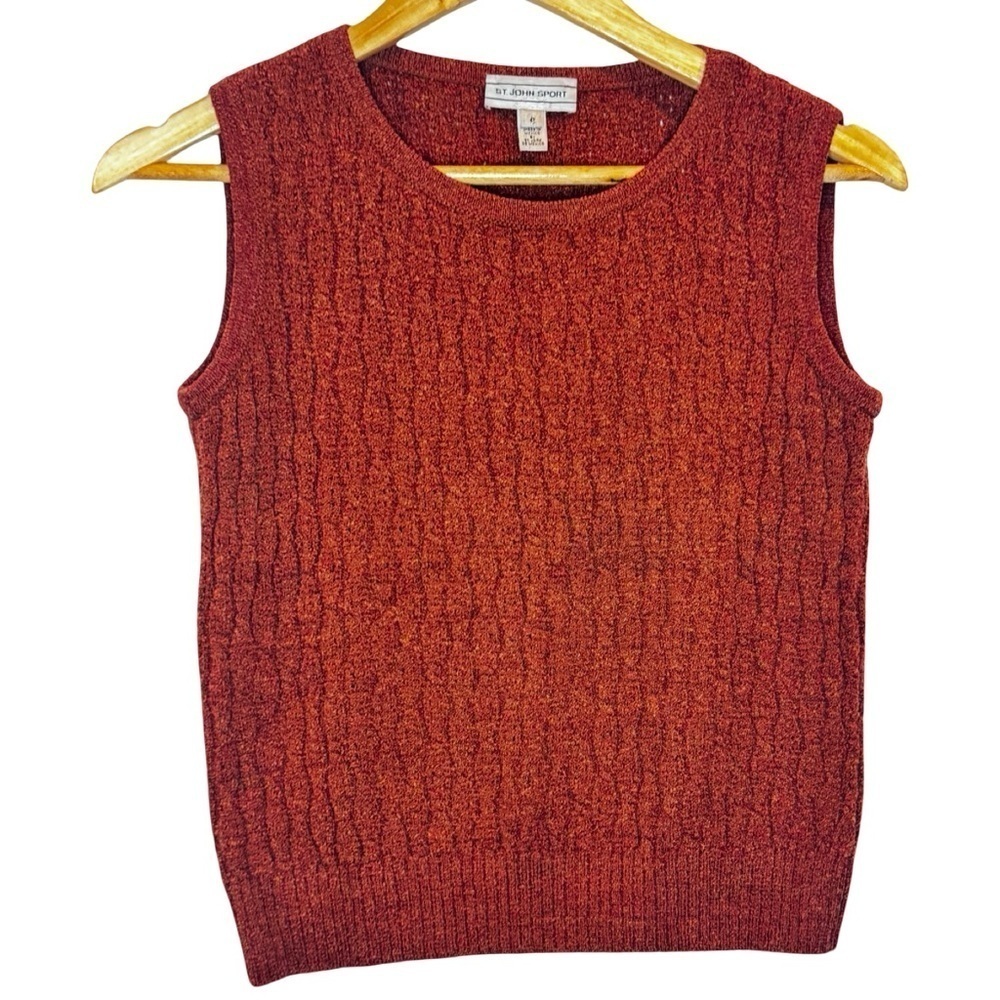 St. John Sport Red wool blend Sleeveless Sweater Vintage Size P